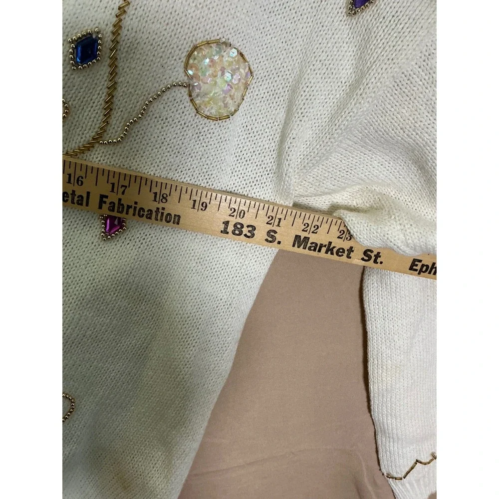Exclusive Imports Cardigan Womens Medium Cream NWT Beaded Sequin Vintage V-Neck